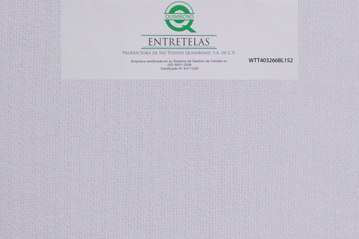[WTT403266BL152] WTT403266BL152: Entretela de tejido circular fusionable 82  gr  PES 100% Blanco suave